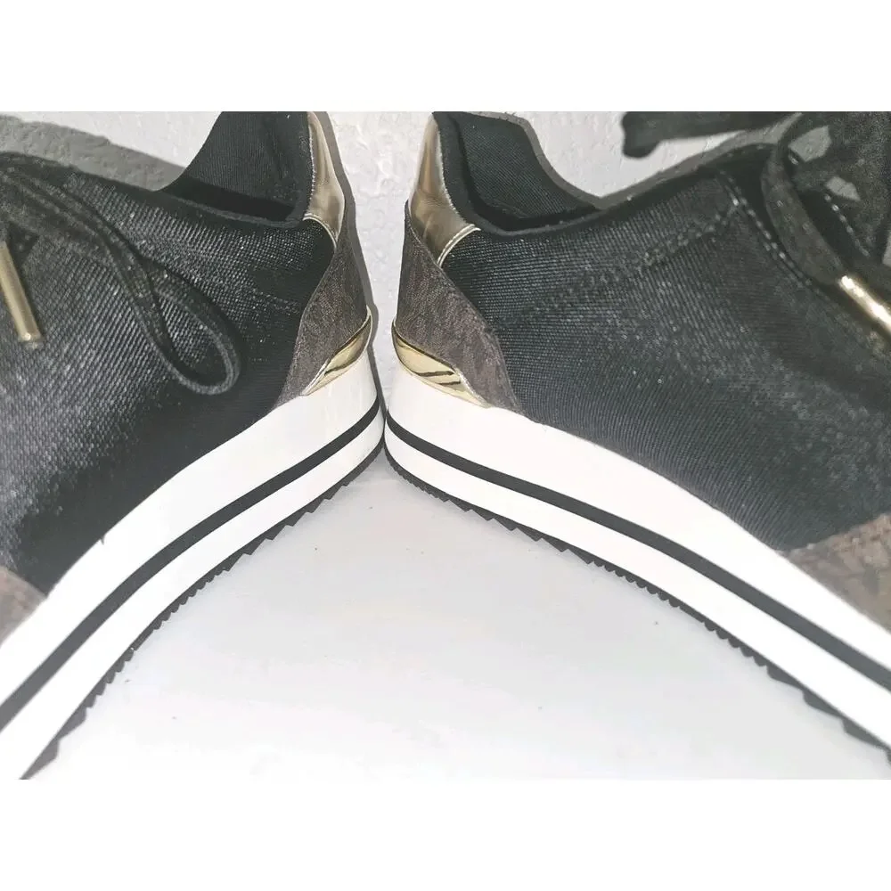 New! Michael Kors Monique Logo Womens Sneaker Black Brown 10M